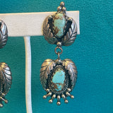 Vintage Santo Domingo Turquoise and Silver Leaf Design Clip-on Earrings by Sam Lovato (SV20)