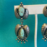 Vintage Santo Domingo Turquoise and Silver Leaf Design Clip-on Earrings by Sam Lovato (SV20)