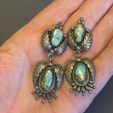 Vintage Santo Domingo Turquoise and Silver Leaf Design Clip-on Earrings by Sam Lovato (SV20)