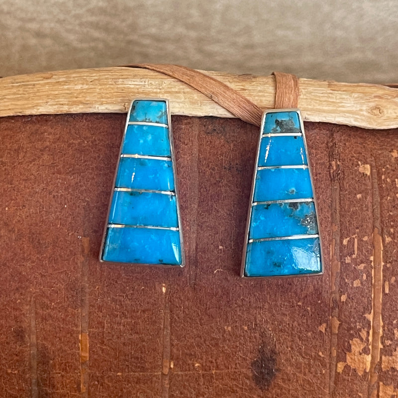 Contemporary Zuni Inlay Sterling Silver and Turquoise Earrings   3/101