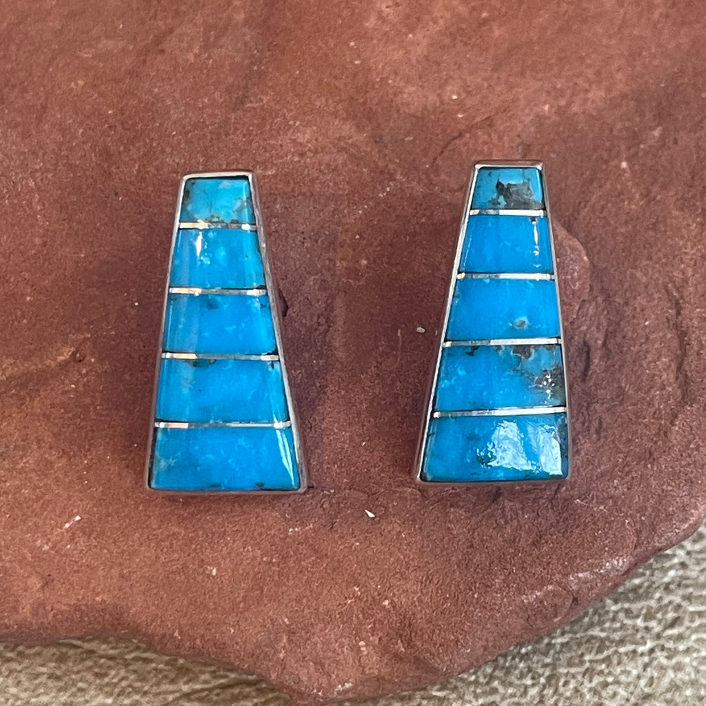 Contemporary Zuni Inlay Sterling Silver and Turquoise Earrings   3/101