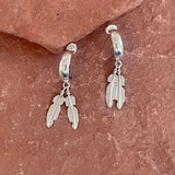 Sterling Silver Navajo Hoop Earrings with Silver Feather Dangle   3/60