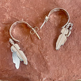 Sterling Silver Navajo Hoop Earrings with Silver Feather Dangle   3/60