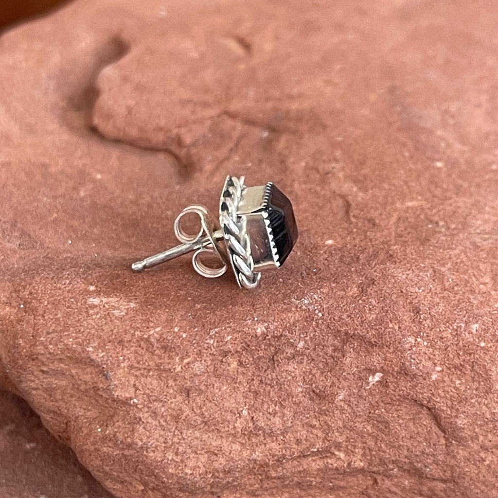 Navajo Sterling Silver and Black Jet Stud Earrings, authentic Native American  1/280