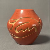 Stella Chavarria - Vintage Santa Clara Pueblo, Handmade Carved and Polished Clay Pot with Avanyu Design (JM13)