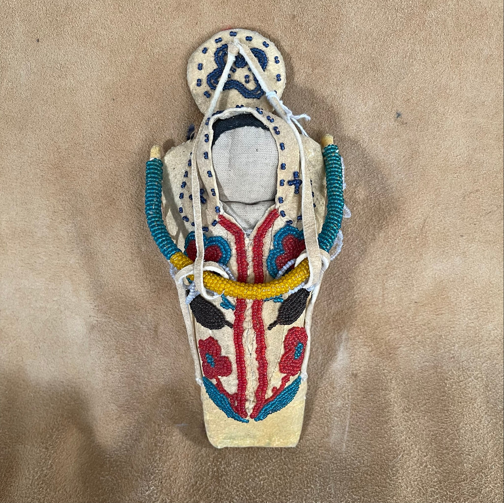 Child's Toy Beaded Cradleboard, Authentic Plateau/Umatilla Leather and Beadwork ca. 1930s(GM133)