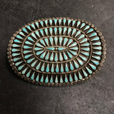 Silver and Turquoise Genuine Zuni Belt Buckle with array of teardrop-shaped stones, vintage   (AS265)
