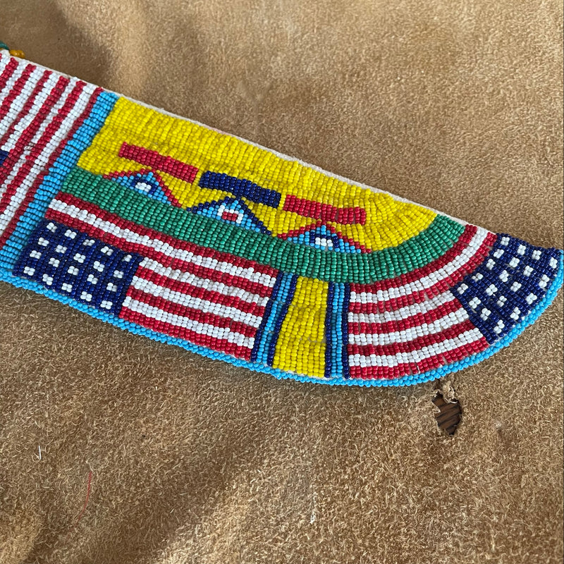 Charles Chief Eagle Patriotic Beaded Set-Knife Sheath and Mirror Bag, made in 1993   (GM135, GM247)