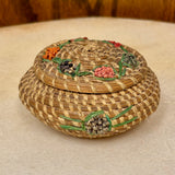 Vintage Coushatta Lidded Basket with Flower Pattern, authentic Native American   (SSB48)