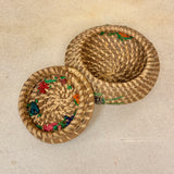Vintage Coushatta Lidded Basket with Flower Pattern, authentic Native American   (SSB48)