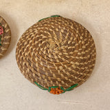 Vintage Coushatta Lidded Basket with Flower Pattern, authentic Native American   (SSB48)