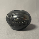 Stella Chavarria  Vintage Santa Clara Pueblo, Handmade Blackware Pot with Carved Avanyu Design (JM11)