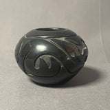Stella Chavarria  Vintage Santa Clara Pueblo, Handmade Blackware Pot with Carved Avanyu Design (JM11)