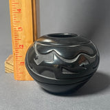 Stella Chavarria  Vintage Santa Clara Pueblo, Handmade Blackware Pot with Carved Avanyu Design (JM11)