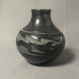 Denise Chavarria - Vintage Santa Clara Pueblo, Handmade Blackware Pot with Carved Avanyu Design (JM10)