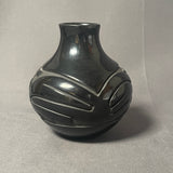 Denise Chavarria - Vintage Santa Clara Pueblo, Handmade Blackware Pot with Carved Avanyu Design (JM10)