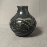 Denise Chavarria - Vintage Santa Clara Pueblo, Handmade Blackware Pot with Carved Avanyu Design (JM10)