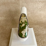 Authentic Sterling Silver Navajo Ring with Green and Cream Turquoise Stone, vintage-size 8.5   (BH2)