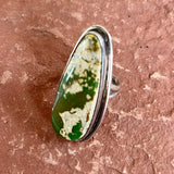 Authentic Sterling Silver Navajo Ring with Green and Cream Turquoise Stone, vintage-size 8.5   (BH2)