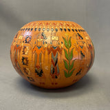 Irene White - Vintage Navajo Handmade Pot with Carved Yei Design (JM1)