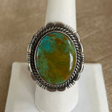 Authentic Navajo Oval Blue and Green Turquoise Ring, vintage-size 8   (BH7)