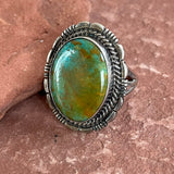 Authentic Navajo Oval Blue and Green Turquoise Ring, vintage-size 8   (BH7)