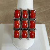 Authentic Navajo Sterling Silver and Red Coral Ring, size 9.5  (BH8)