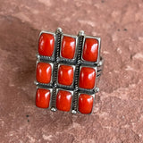 Authentic Navajo Sterling Silver and Red Coral Ring, size 9.5  (BH8)