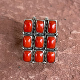 Authentic Navajo Sterling Silver and Red Coral Ring, size 9.5  (BH8)