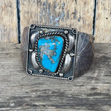 Vintage Navajo Bracelet with Domestic Blue Turquoise, leaf and scroll    KD108