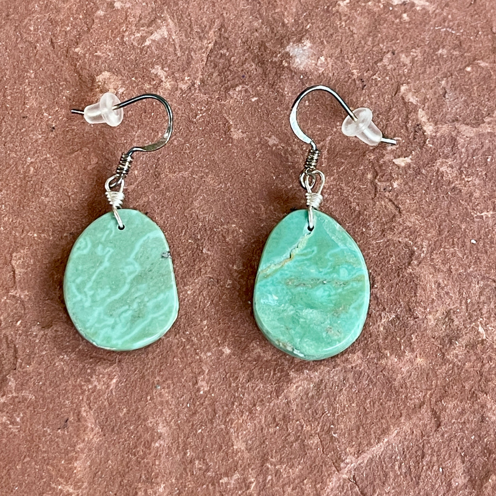 Authentic Native American Turquoise Slab Dangle Earrings  1/376