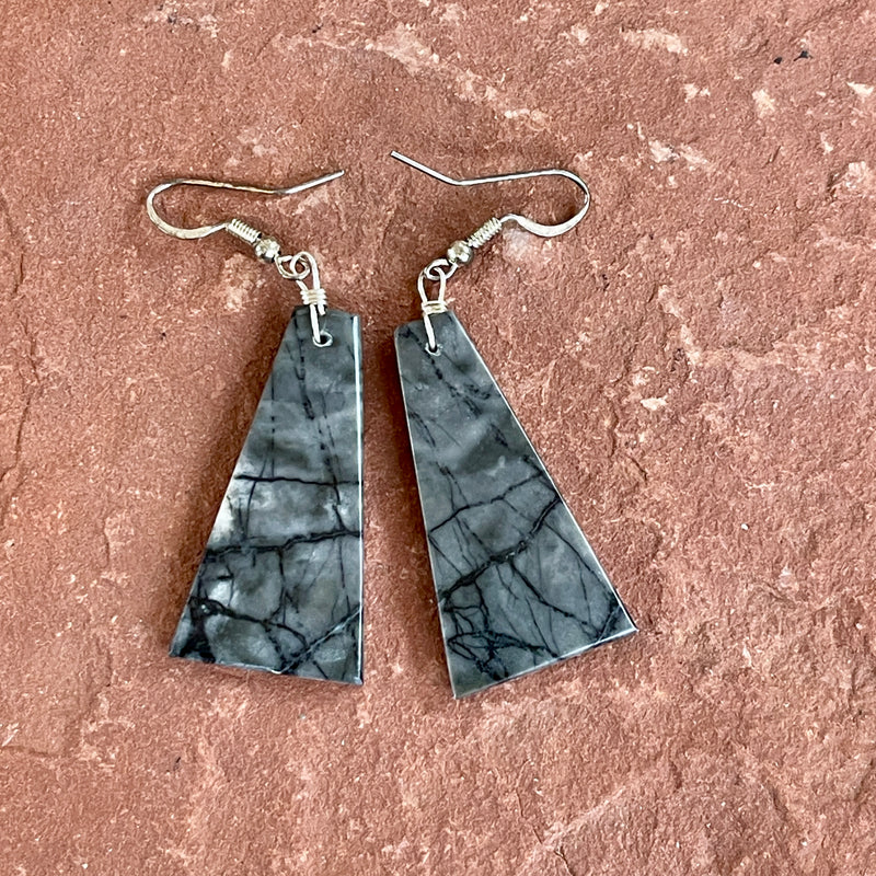 Authentic Native American Picasso Marble Slab Dangle Earrings - Robert Crespin, Santo Domingo Pueblo   1/292b