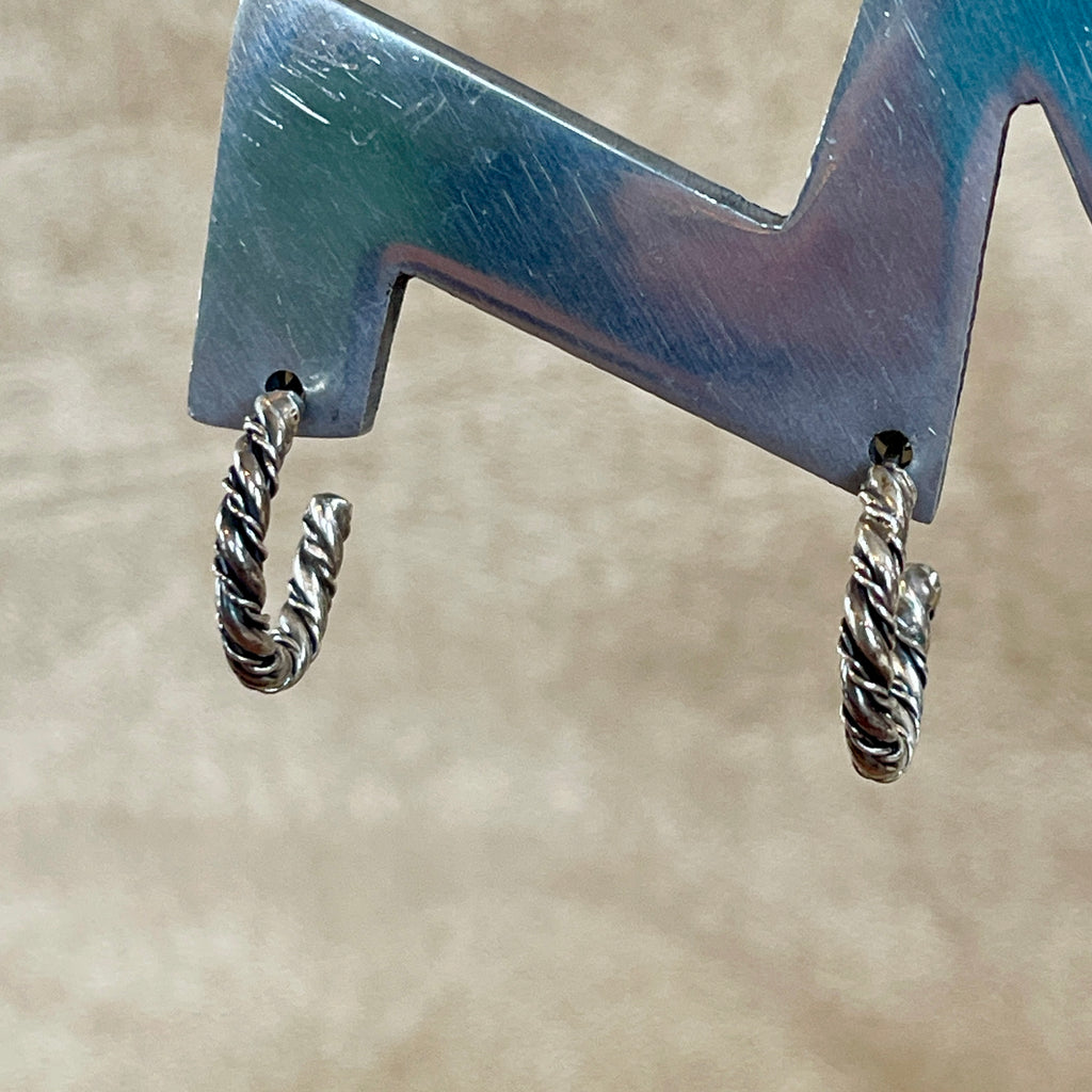 Sterling Silver Rope Twist Hoop Earrings, Native American-made   1/205