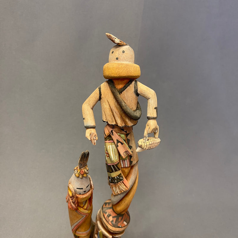 Tom Fredericks Aholi and Eototo Carving with Long Hair Kachina, Hopi, authentic Hopi kachina (JM108)