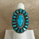 Traditional Navajo Blue Turquoise Cluster Ring, vintage - size 6   (BH20)