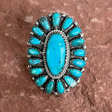 Traditional Navajo Blue Turquoise Cluster Ring, vintage - size 6   (BH20)