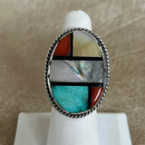 Authentic Zuni Ring with Multi-stone Inlay, vintage-size 5.5   (BH21)