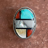 Authentic Zuni Ring with Multi-stone Inlay, vintage-size 5.5   (BH21)