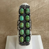 Vintage Navajo Sterling Silver Ring with 10 Green Turquoise Stones-size6.5  (BH23)