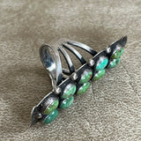 Vintage Navajo Sterling Silver Ring with 10 Green Turquoise Stones-size6.5  (BH23)