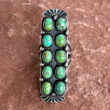 Vintage Navajo Sterling Silver Ring with 10 Green Turquoise Stones-size6.5  (BH23)