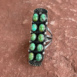 Vintage Navajo Sterling Silver Ring with 10 Green Turquoise Stones-size6.5  (BH23)