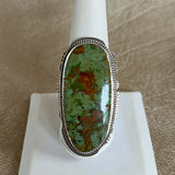 Authentic Navajo Green Turquoise Ring, vintage sterling silver-size 10  (BH27)