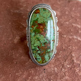 Authentic Navajo Green Turquoise Ring, vintage sterling silver-size 10  (BH27)