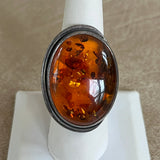 Large Oval Amber Ring in Sterling Silver Setting-size 8  (BH29)