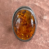 Large Oval Amber Ring in Sterling Silver Setting-size 8  (BH29)