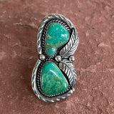 Authentic Navajo Ring with Green Turquoise and Leaf Design, vintage-size 8.  (BH30)