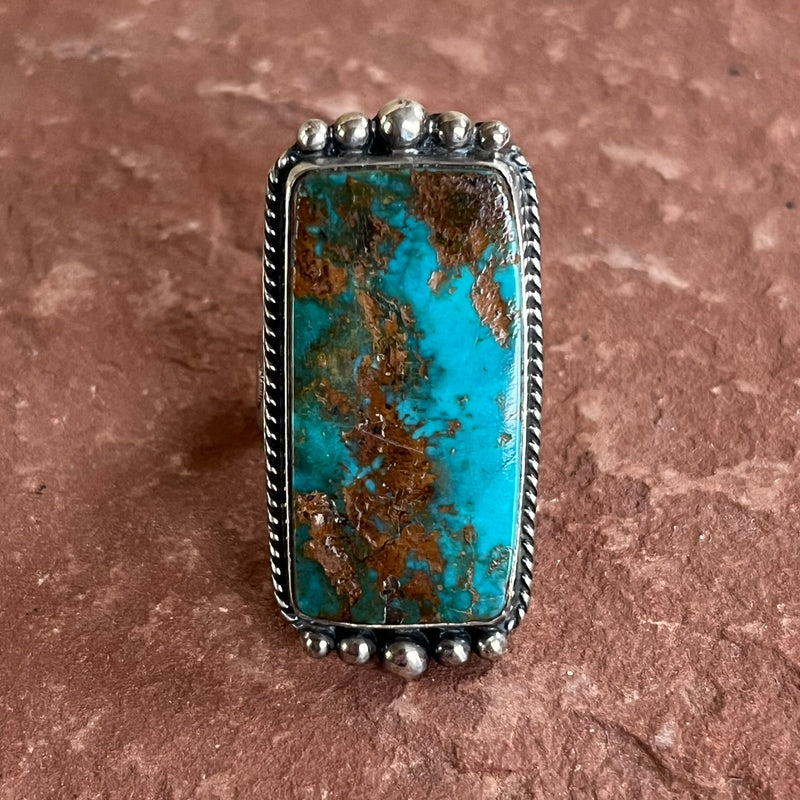 Authentic Navajo Rectangular Turquoise Ring, size 8  (BH33)