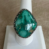 Authentic Navajo Green Turquoise Ring by artist Juan Willie, size 9  (BH34)