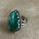 Authentic Navajo Green Turquoise Ring by artist Juan Willie, size 9  (BH34)